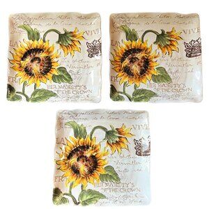 Set of 3 Maxcera Sunflower Crown Ceramic Dinner/Serving Plates, 11" x 11"